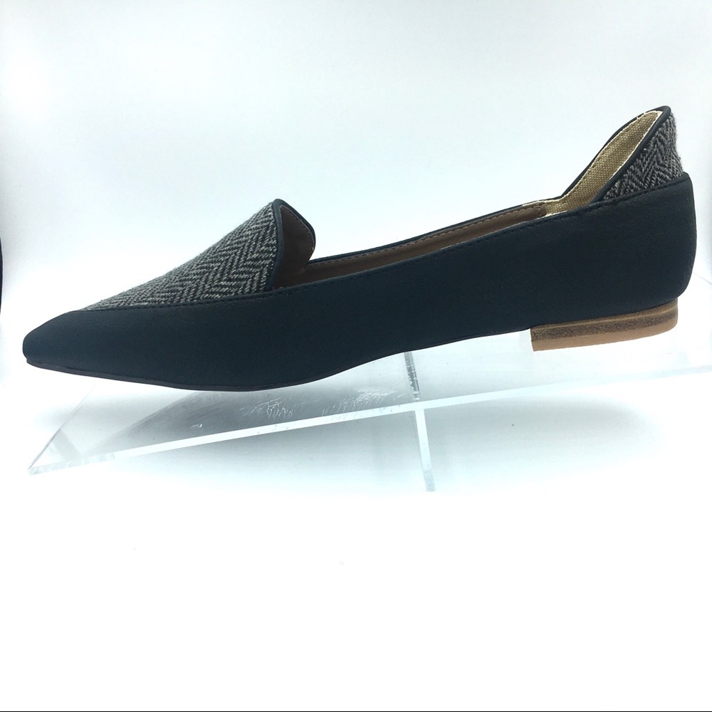 Herringbone Tweed Loafers Pointed Toe Leather
